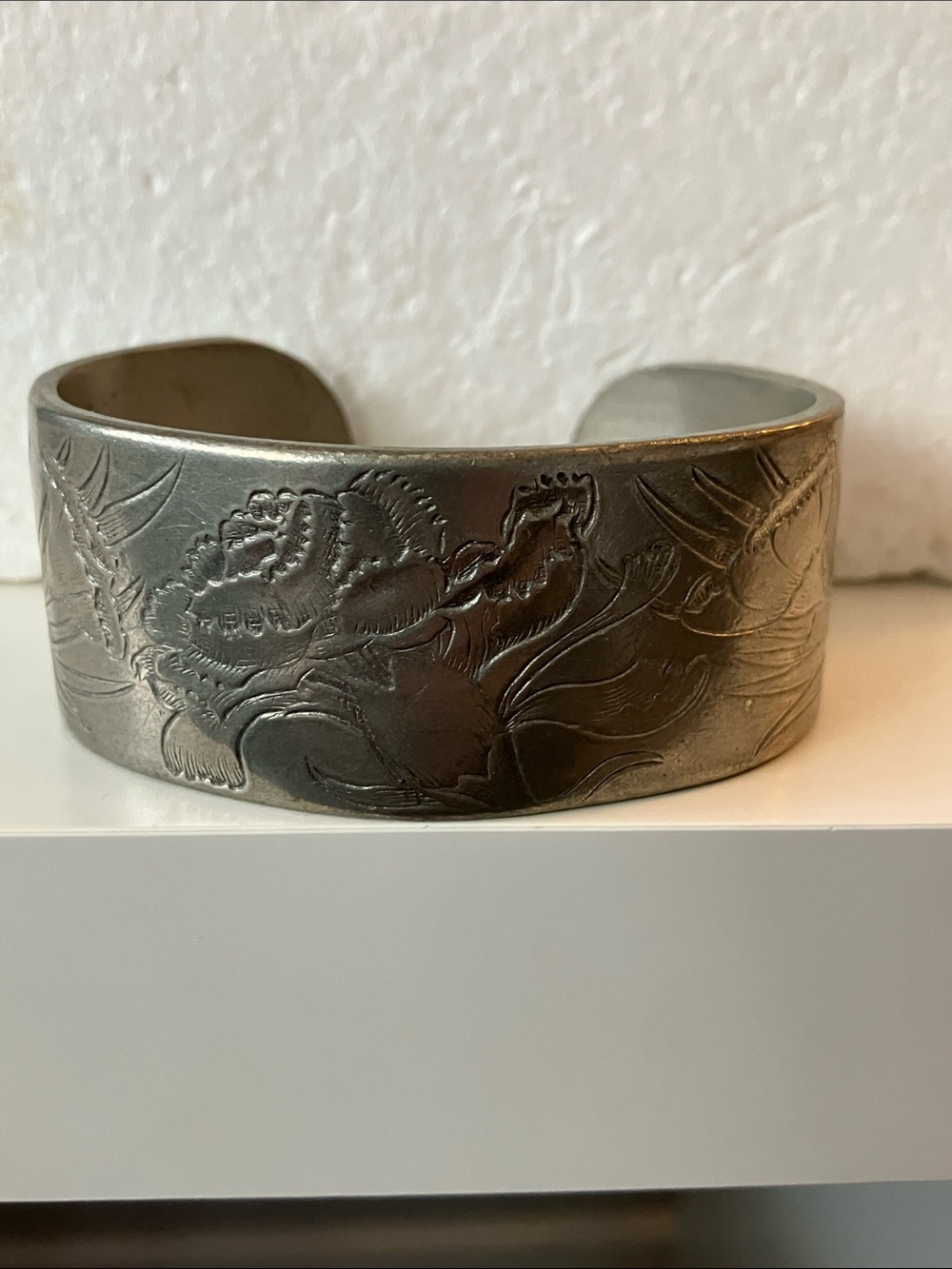 Salisbury Pewter January Floral-Engraved Cuff Bracelet